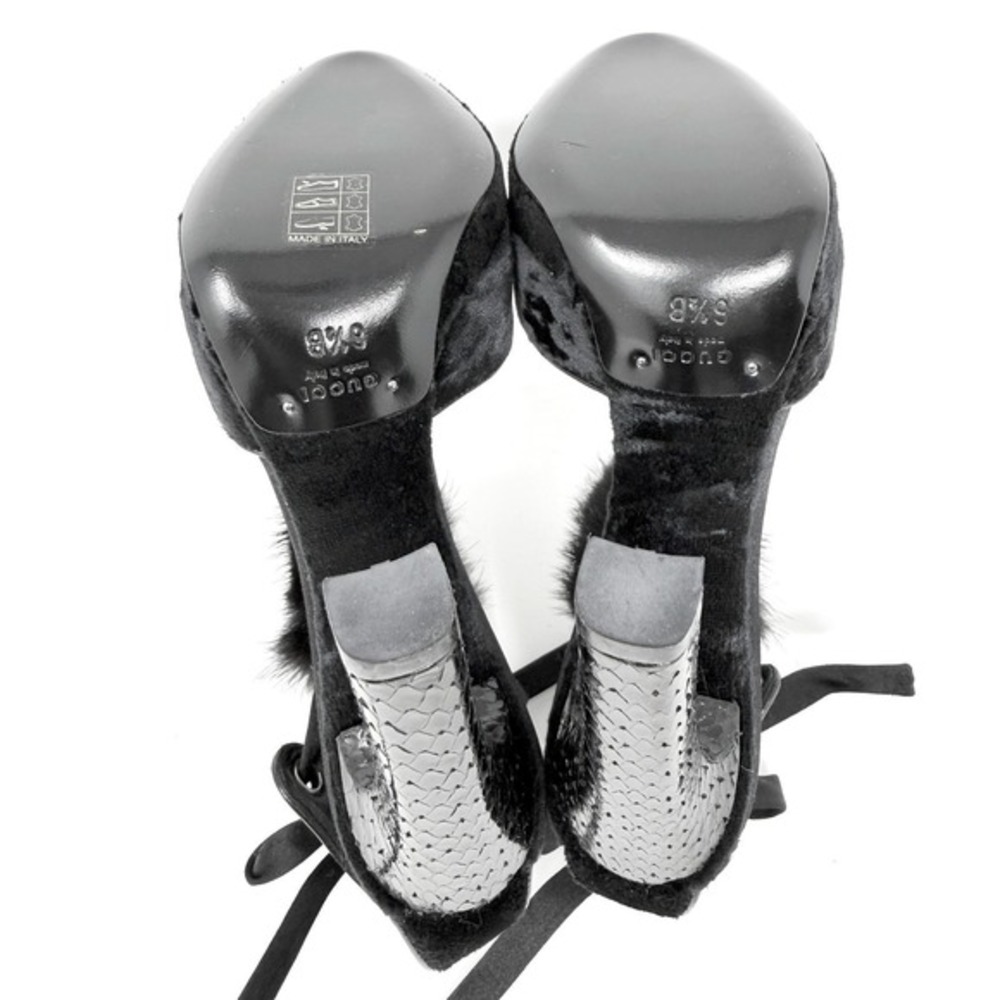 Gucci Tom Ford 2004‎ Runway Black Platform Heels Velvet Mink 36.5 - Picture 10 of 12